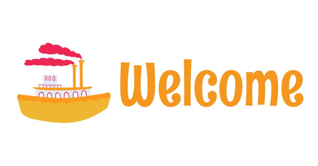 Welcome logo and illustration on a white background