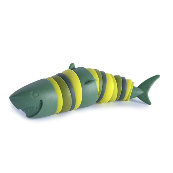 Shark fidget toy in olive and yellow color
