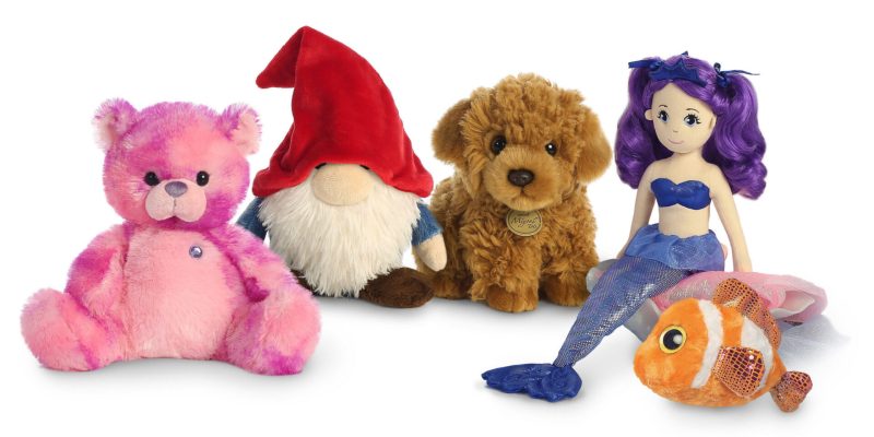 Pink tie-dye bear with gnome and puppy